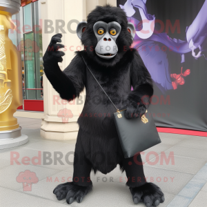 Black Monkey mascot costume character dressed with a Midi Dress and Clutch bags