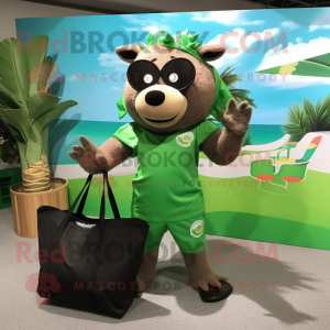 Green Wild Boar mascot costume character dressed with a Bikini and Tote bags