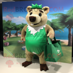 Green Wild Boar mascot costume character dressed with a Bikini and Tote bags