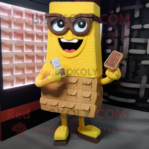 Yellow Chocolate Bars mascot costume character dressed with a Sweater and Sunglasses