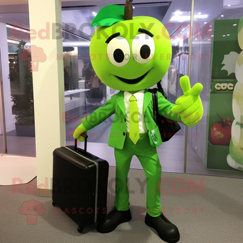 Green Apple mascot costume character dressed with a Capri Pants and Briefcases Green Apple mascot costume character dressed with a Capri Pants and Briefcases