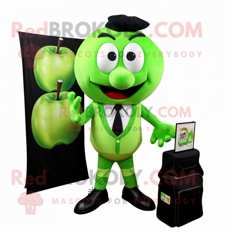 Green Apple mascot costume character dressed with a Capri Pants and Briefcases Green Apple mascot costume character dressed with a Capri Pants and Briefcases