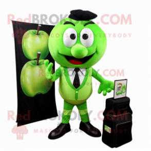 Green Apple mascot costume character dressed with a Capri Pants and Briefcases