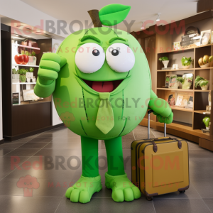 Green Apple mascot costume character dressed with a Capri Pants and Briefcases