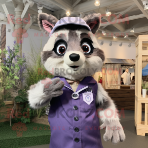 Lavender Raccoon mascot costume character dressed with a Oxford Shirt and Headbands