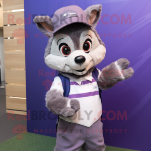 Lavender Raccoon mascot costume character dressed with a Oxford Shirt and Headbands