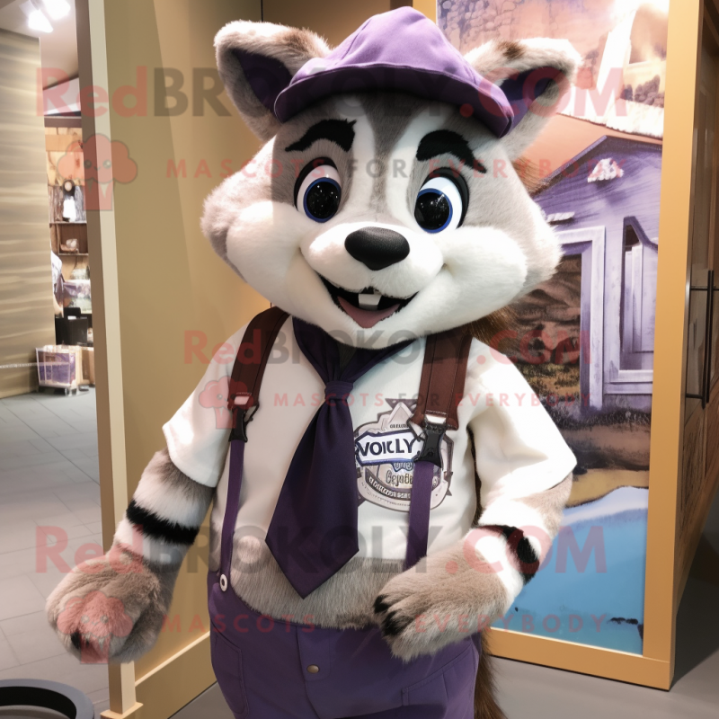 Lavender Raccoon mascot costume character dressed with a Oxford Shirt and Headbands Lavender Raccoon mascot costume character dressed with a Oxford Shirt and Headbands