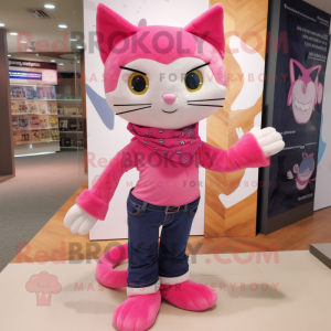 Pink Cat maskot kostyme...