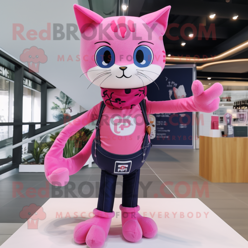 Pink Cat mascot costume character dressed with a Bootcut Jeans and Scarf clips