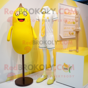 Lemon Yellow Aglet mascot costume character dressed with a One-Piece Swimsuit and Tie pins