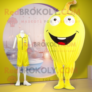 Lemon Yellow Aglet mascot costume character dressed with a One-Piece Swimsuit and Tie pins