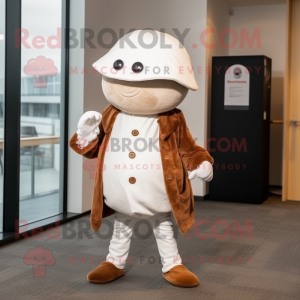 White Oyster mascot costume character dressed with a Corduroy Pants and Berets