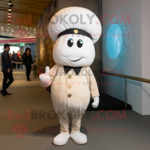 White Oyster mascot costume character dressed with a Corduroy Pants and Berets