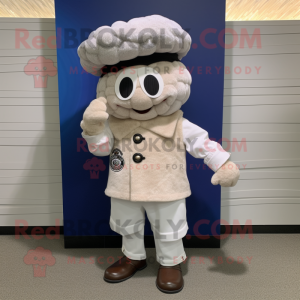 White Oyster mascot costume character dressed with a Corduroy Pants and Berets