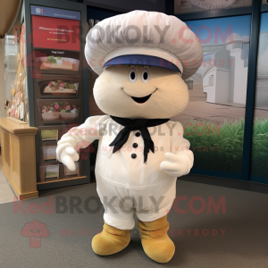 White Oyster mascot costume character dressed with a Corduroy Pants and Berets