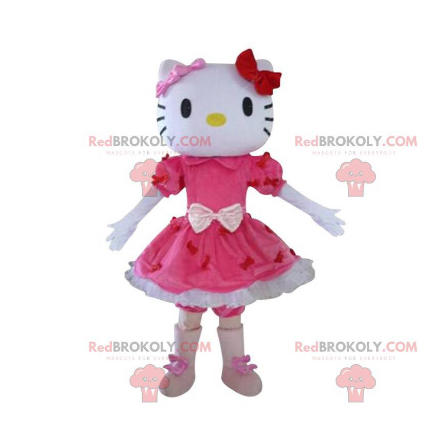 Mascotte Hello Kitty, beroemde cartoonkat in jurk -
