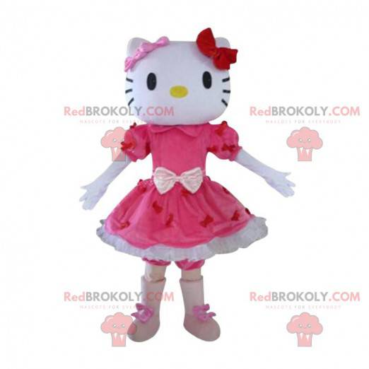 Mascotte Hello Kitty, beroemde cartoonkat in jurk -