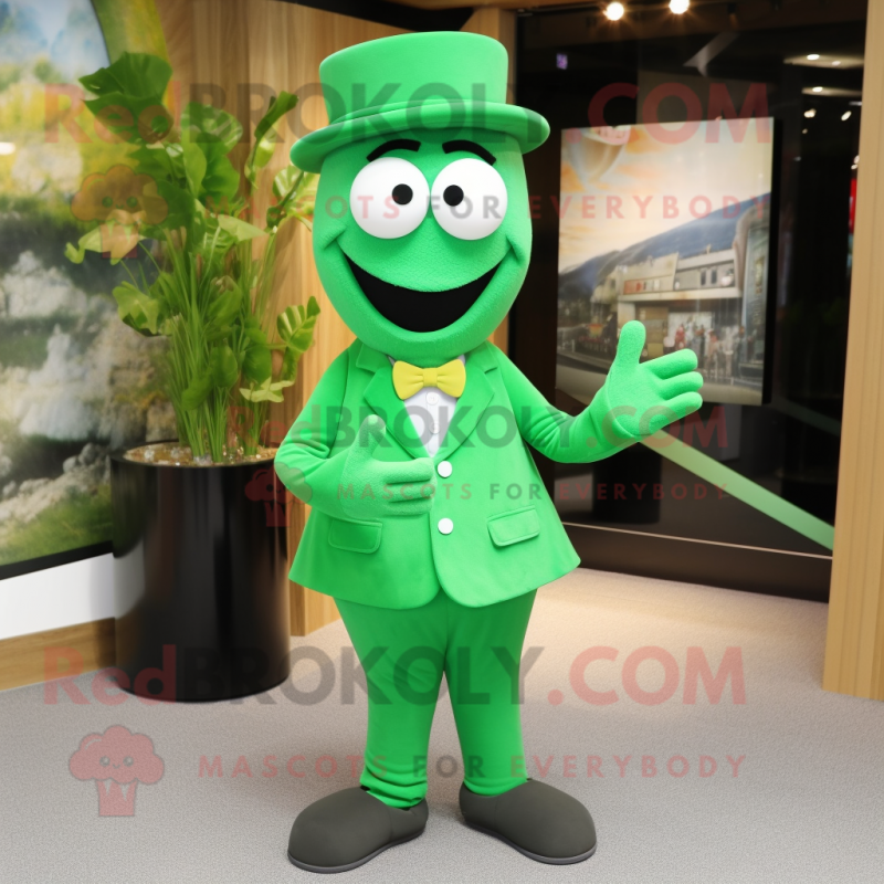 Green Aglet mascot costume character dressed with a Culottes and Cufflinks Green Aglet mascot costume character dressed with a Culottes and Cufflinks