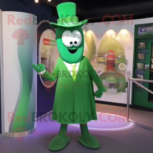 Green Aglet mascot costume character dressed with a Culottes and Cufflinks