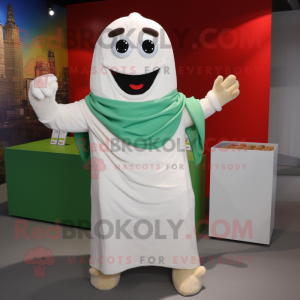 White Pesto Pasta mascot costume character dressed with a Rash Guard and Shawls