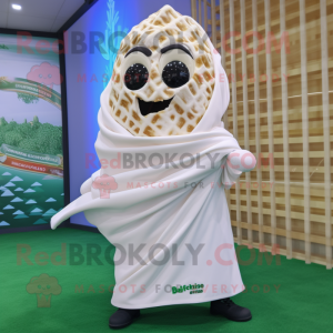 White Pesto Pasta mascot costume character dressed with a Rash Guard and Shawls