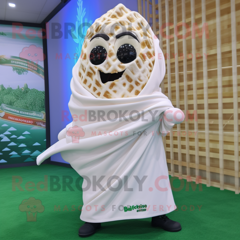 White Pesto Pasta mascot costume character dressed with a Rash Guard and Shawls White Pesto Pasta mascot costume character dressed with a Rash Guard and Shawls
