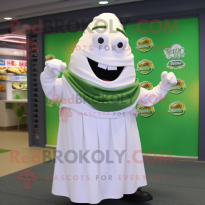 White Pesto Pasta mascot costume character dressed with a Rash Guard and Shawls