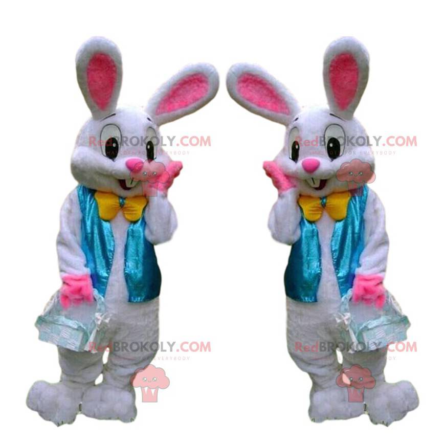 Mascotte de lapin de Pâques, costume de lapin blanc très élégant
