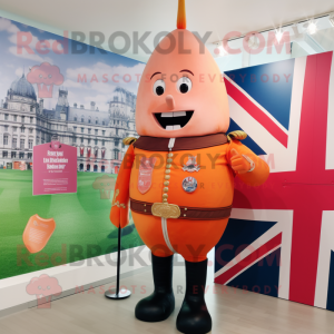 Peach British Royal Guard mascot costume character dressed with a Bikini and Pocket squares