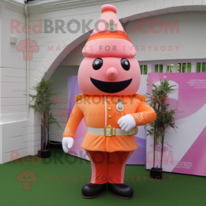 Peach British Royal Guard mascot costume character dressed with a Bikini and Pocket squares