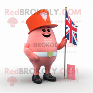 Peach British Royal Guard mascot costume character dressed with a Bikini and Pocket squares