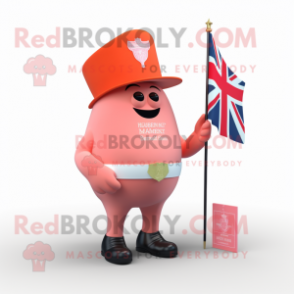 Peach British Royal Guard mascot costume character dressed with a Bikini and Pocket squares