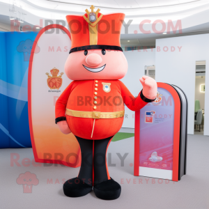 Peach British Royal Guard mascot costume character dressed with a Bikini and Pocket squares