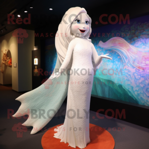White Mermaid mascot costume character dressed with a Sheath Dress and Shawls