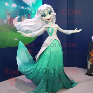 White Mermaid mascot costume character dressed with a Sheath Dress and Shawls