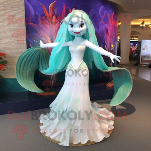 White Mermaid mascot costume character dressed with a Sheath Dress and Shawls