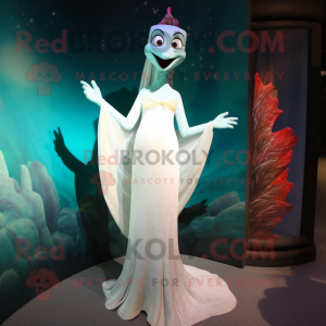 White Mermaid mascot costume character dressed with a Sheath Dress and Shawls