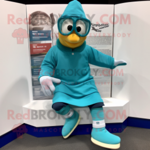 Teal Pair Of Ice Skates mascot costume character dressed with a Hoodie and Reading glasses