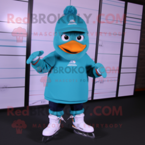 Teal Pair Of Ice Skates mascot costume character dressed with a Hoodie and Reading glasses