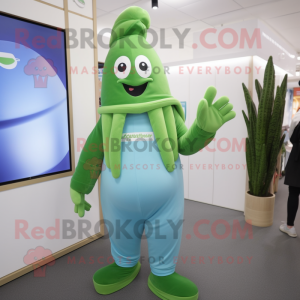 Cyan Asparagus mascot costume character dressed with a Trousers and Smartwatches