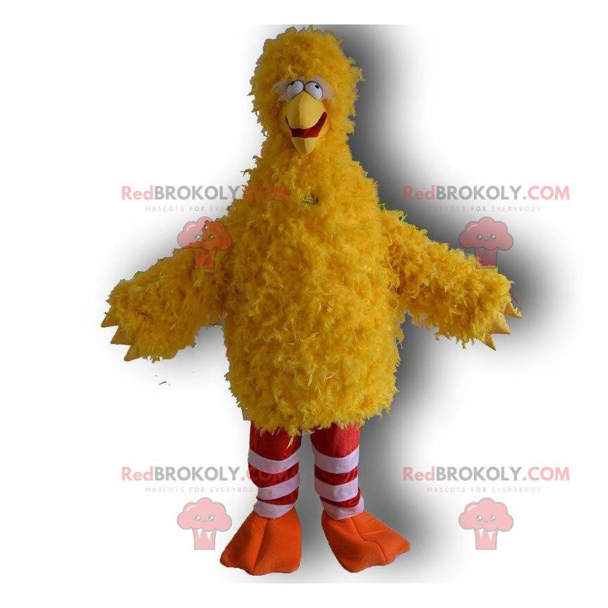 Mascotte de gros oiseau jaune amusant et déjanté, costume jaune