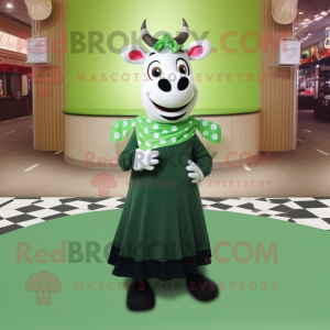 Olive Cow mascot costume character dressed with a Ball Gown and Scarves