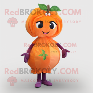 Orange Plum mascot costume character dressed with a Capri Pants and Hair clips