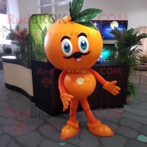 Orange Plum mascot costume character dressed with a Capri Pants and Hair clips