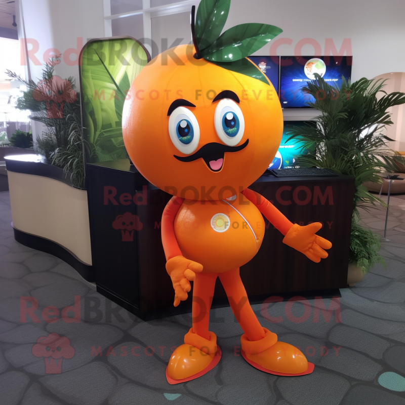 Orange Plum mascot costume character dressed with a Capri Pants and Hair clips Orange Plum mascot costume character dressed with a Capri Pants and Hair clips