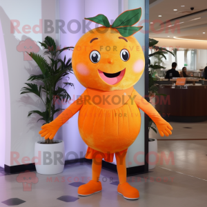 Orange Plum mascot costume character dressed with a Capri Pants and Hair clips