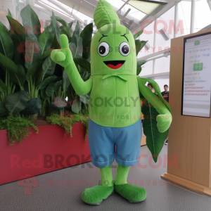 Forest Green Asparagus mascot costume character dressed with a Denim Shorts and Anklets