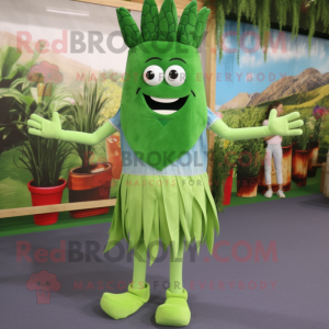 Forest Green Asparagus mascot costume character dressed with a Denim Shorts and Anklets