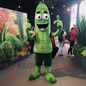 Forest Green Asparagus mascot costume character dressed with a Denim Shorts and Anklets