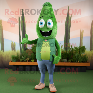 Forest Green Asparagus mascot costume character dressed with a Denim Shorts and Anklets